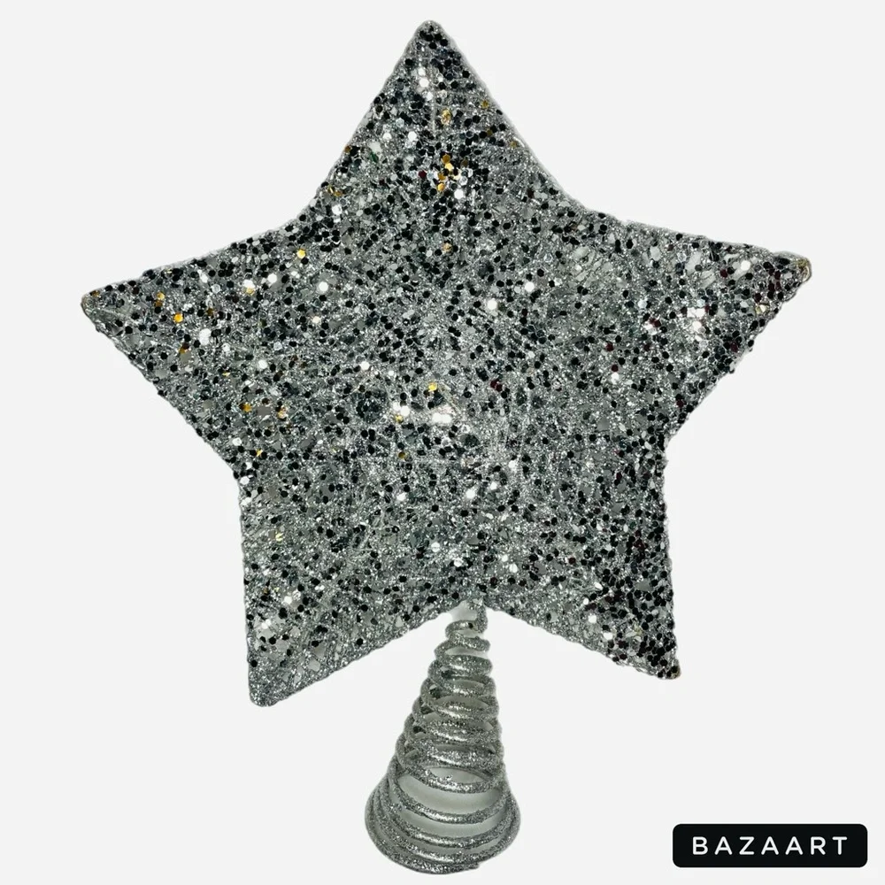12” Silver Sequin star Christmas Tree topper